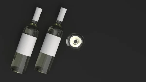 Maquette de deux bouteilles de vin blanc avec verre — Photo