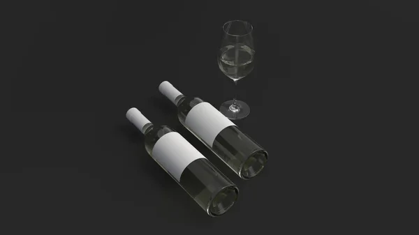 Κοροϊδεύω από δύο μπουκάλια λευκό κρασί με γυαλί — Φωτογραφία Αρχείου