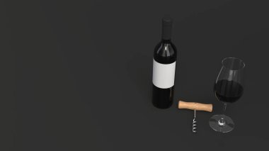Şişe şarap cam ve tirbuşon mockup