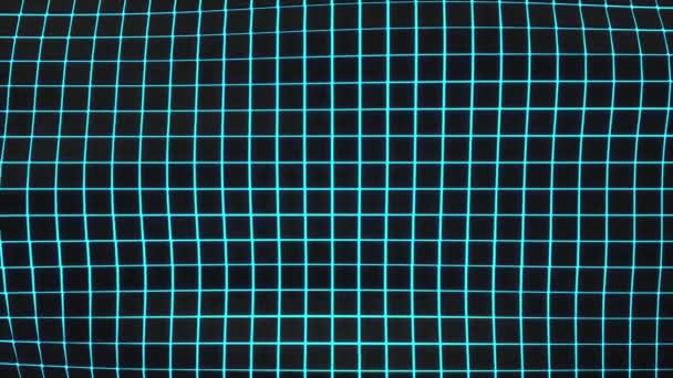 波状の表面は青い光る背景の黒いキューブに成っています 抽象的な幾何学的なアニメーションのループ レンダリング — ストック動画