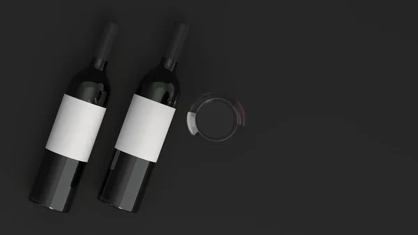 Mockup of two bottles of red wine with glass — Stock Photo, Image