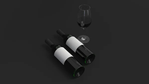 Mockup van twee flessen rode wijn met glas — Stockfoto