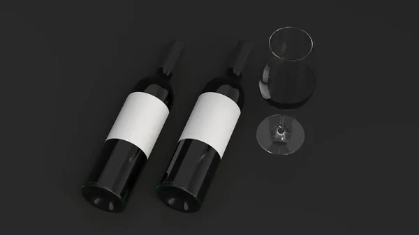 Макет из двух бутылок красного вина с бокалом — стоковое фото