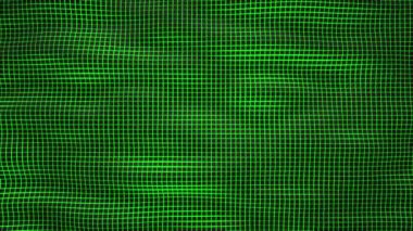 Wavy surface made of black cubes with green glowing background. Abstract geometric animation loop. 3D rendering