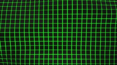 Wavy surface made of black cubes with green glowing background. Abstract geometric animation loop. 3D rendering