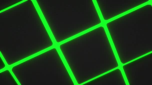 緑の輝く背景を持つ黒の立方体で作られた波状の表面 抽象的なジオメトリックアニメーションループ レンダリング — ストック動画