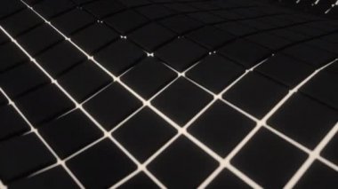 Beyaz parlayan arka plan ile siyah küpler yapılmış dalgalı yüzey. Soyut geometrik animasyon döngüsü. 3d render