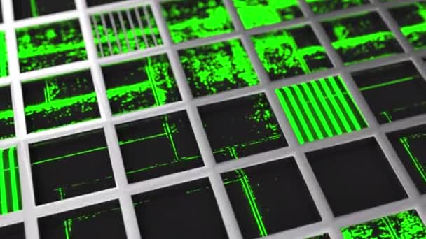 緑色の輝く要素を持つ金属格子から作られたアニメーション未来的な技術や産業の背景 抽象的な背景 レンダリング アニメーション — ストック動画