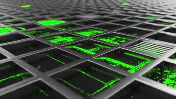 Animated Futuristic Technological Industrial Background Made Metal Grates Green Glowing — Stock Video