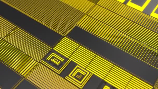 Dark Futuristic Animated Technological Background Made Extruded Shapes Yellow Glowing — Stockvideo