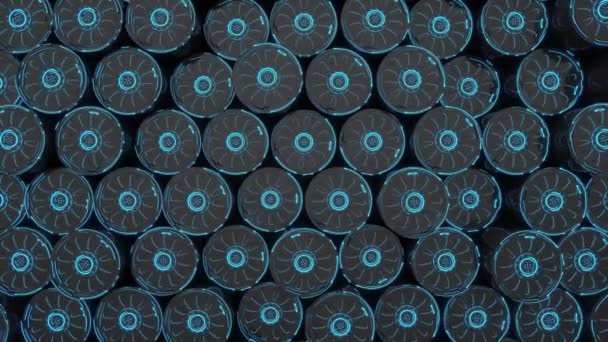 Dark Futuristic Animated Technological Background Made Rotating Cylinder Shapes Blue — Stock Video