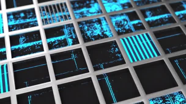 Animated Futuristic Technological Industrial Background Made Metal Grates Blue Glowing — Stock Video