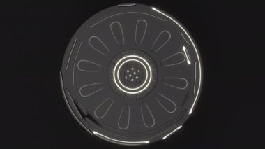 Beyaz parlayan çizgiler ile dönen silindir şekillerinden yapılmış koyu fütüristik animasyonlu teknolojik arka plan. Soyut arka plan döngüsü. 3d render animasyonu