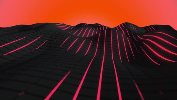 Kırmızı Parlayan Arka Plan Ile Siyah Küpler Yapılmış Dalgalı Yüzey — Stok video