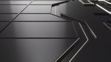 Beyaz parlayan elemanları ile koyu fütüristik teknolojik veya endüstriyel arka plan. Soyut animasyonlu döngü. 3d render animasyonu