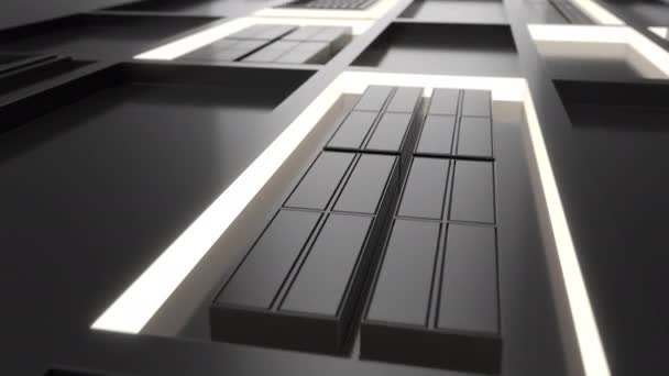 Donkere Futuristische Technologische Industriële Achtergrond Met Witte Gloeiende Elementen Abstracte — Stockvideo