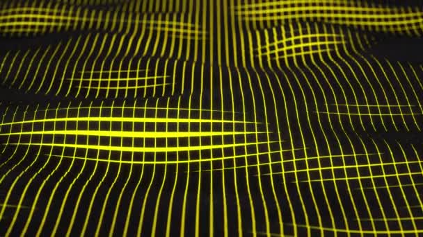 Vlnitý Povrch Vyrobený Černých Kostek Žlutým Pozadím Abstraktní Geometrická Smyčka — Stock video