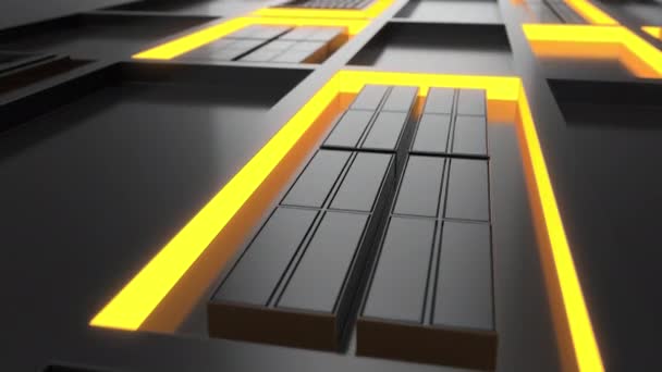 Donkere Futuristische Technologische Industriële Achtergrond Met Oranje Gloeiende Elementen Abstracte — Stockvideo