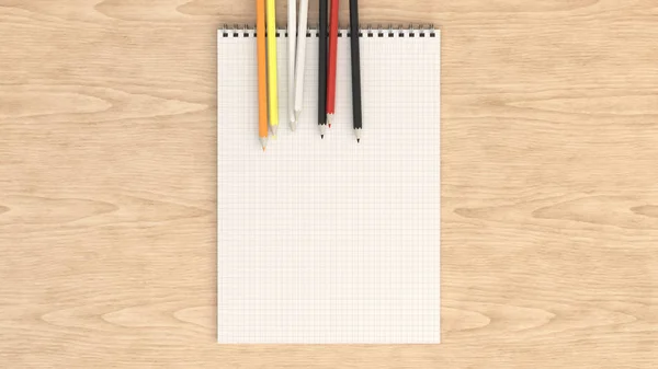 Notitieboekje met kleurrijke potloden — Stockfoto