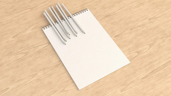 Caderno com lápis branco — Fotografia de Stock