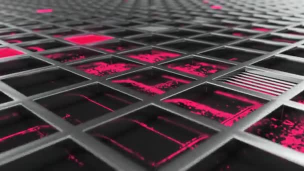 赤い輝く要素を持つ金属格子から作られたアニメーション未来的な技術や産業の背景 抽象的な背景 レンダリング アニメーション — ストック動画