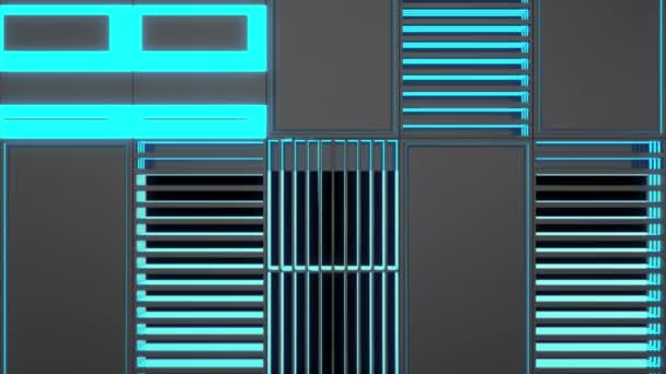 Mavi Parlayan Çizgilerile Ekstrüde Şekillerden Yapılmış Koyu Fütüristik Animasyonlu Teknolojik — Stok video