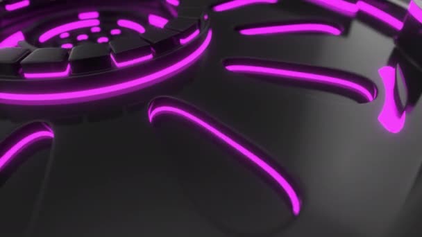 黑暗未来派动画技术背景由旋转圆柱形状与紫色发光线条制成 抽象背景循环 渲染动画 — 图库视频影像