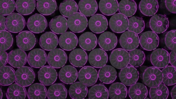 Dunkler Futuristischer Animierter Technologischer Hintergrund Aus Rotierenden Zylinderformen Mit Violett — Stockvideo