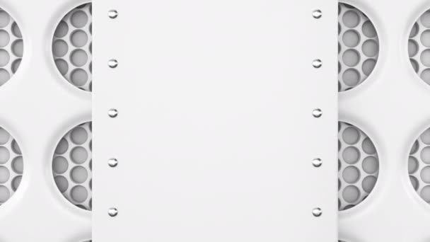 Шаблон Анимированного Белого Баннера Прямоугольная Пластина Заклепками Круглом Фоне Решетки — стоковое видео
