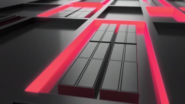 Fondo Tecnológico Industrial Futurista Oscuro Con Elementos Brillantes Rojos Bucle — Vídeos de Stock