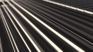 Beyaz parlayan çizgilerile ekstrüde şekillerden yapılmış koyu fütüristik animasyonlu teknolojik arka plan. Soyut arka plan döngüsü. 3d render animasyonu