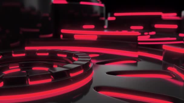 Dark Futuristic Animated Technological Background Made Rotating Cylinder Shapes Red — Stock Video