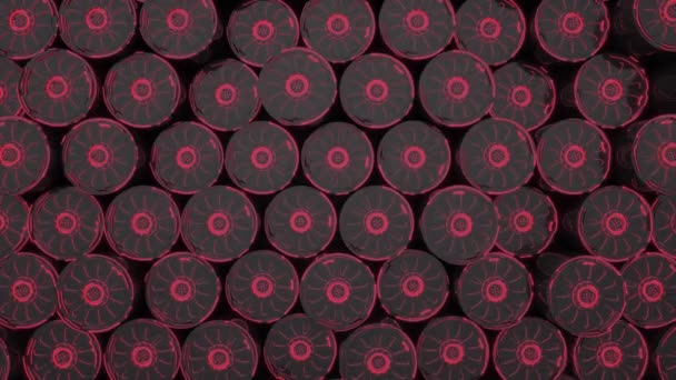 赤い輝く線でシリンダー形状を回転させることから作られた暗い未来的なアニメーション技術の背景 抽象バックグラウンド ループ レンダリング アニメーション — ストック動画