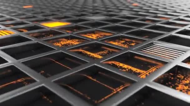 Animované Futuristické Technologické Nebo Průmyslové Zázemí Vyrobené Kovových Mřížníků Oranžovým — Stock video