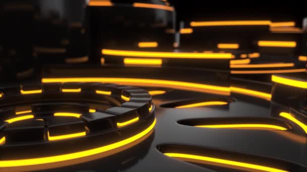 오렌지 빛나는 라인과 모양을 회전에서 어두운 애니메이션 루프입니다 렌더링 애니메이션 — 비디오