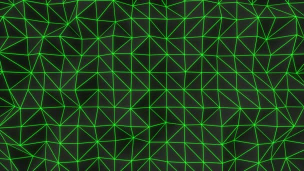 由多边形形状构成的抽象动画背景 暗低聚位移表面 带绿色发光连接线 渲染动画循环 — 图库视频影像