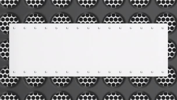 动画白色和黑色横幅模板 带铆钉的矩形板 位于圆形格栅背景上 渲染动画 — 图库视频影像