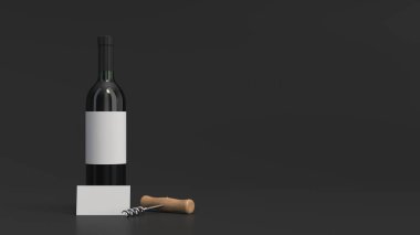 Kartvizit ve tirbuşon ile kırmızı şarap şişesi