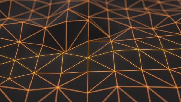 Fond animé abstrait fait de forme polygonale. Surface sombre basse poly déplacée avec des lignes de connexion orange brillant. boucle d'animation de rendu 3D 