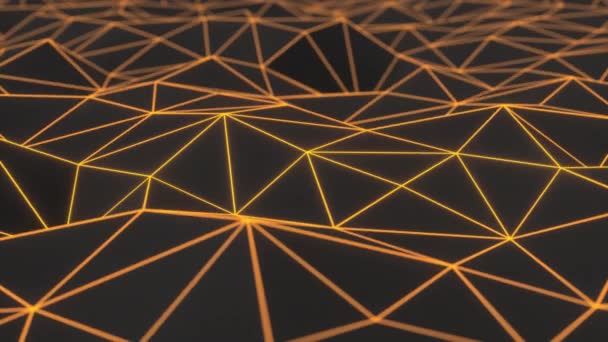 Fond animé abstrait fait de forme polygonale. Surface sombre basse poly déplacée avec des lignes de connexion orange brillant. boucle d'animation de rendu 3D 