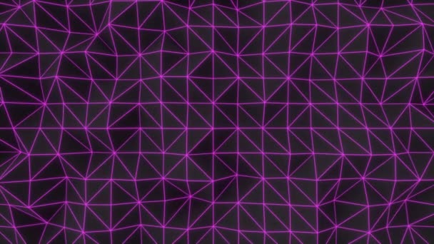 ポリゴン形状で作られた抽象的なアニメーションの背景 紫色の光る接続ラインを持つ暗い低ポリ変位面 レンダリング アニメーション ループ — ストック動画
