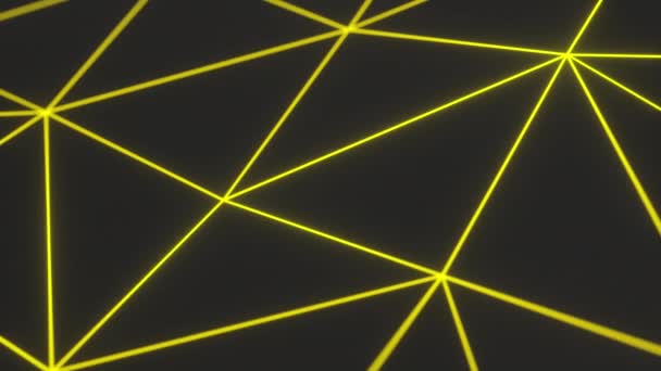 由多边形形状构成的抽象动画背景 暗低聚移位表面 带黄色发光连接线 渲染动画循环 — 图库视频影像