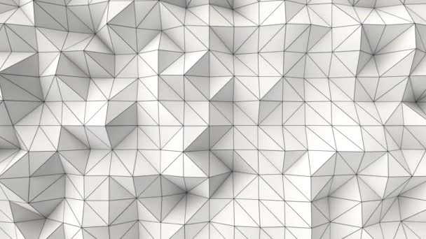 ポリゴン形状で作られた抽象的なアニメーションの背景 黒い接続線を持つ白い低いポリ変位面 レンダリング アニメーション ループ — ストック動画