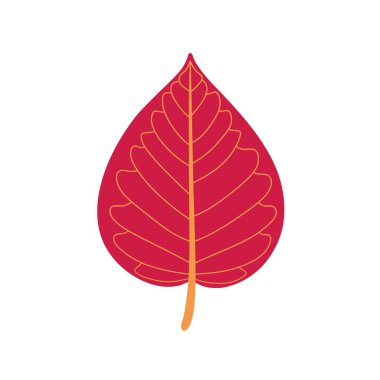Temiz beyaz bir arkaplan, botanik temalar, dekoratif amaçlar veya doğadan esinlenilmiş tasarım projeleri için ideal, karmaşık altın damarlar içeren kırmızı bir yaprak tasviri..