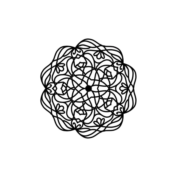 Karmaşık çiçekli ve dairesel şekilli zarif siyah çizgi mandala tasarım geçmişi veya farkındalık görselleri için idealdir. Temiz beyaz bir arkaplan üzerinde karmaşıklık ve denge saçan simetrik bir geometrik desen.