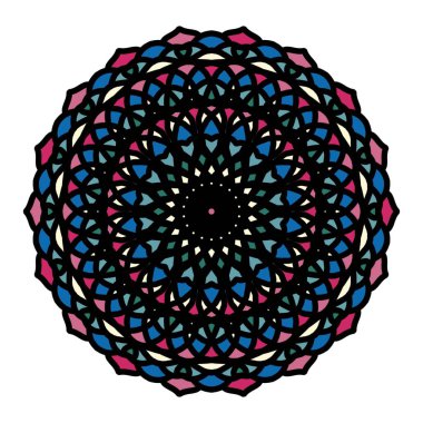 Zengin renklere ve simetrik geometrik tasarıma sahip detaylı ve canlı bir mandala. Farkındalık, sanat ve dekorasyon kavramları için mükemmel. Yaratıcılar ve hevesliler için göz alıcı ve ilham verici..