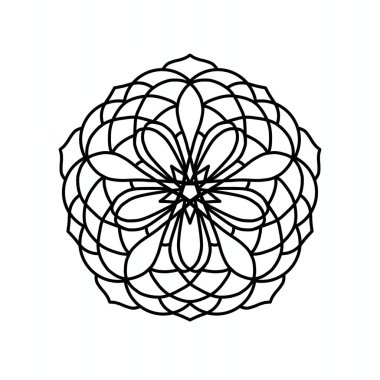 Siyah mürekkep, soyut çiçek desenli karmaşık bir mandala tasarımı. Tamamen simetrik olan bu detaylı geometrik şekiller, sanatsal ve meditasyon amaçlı denge, yaratıcılık ve farkındalığı sembolize eder..