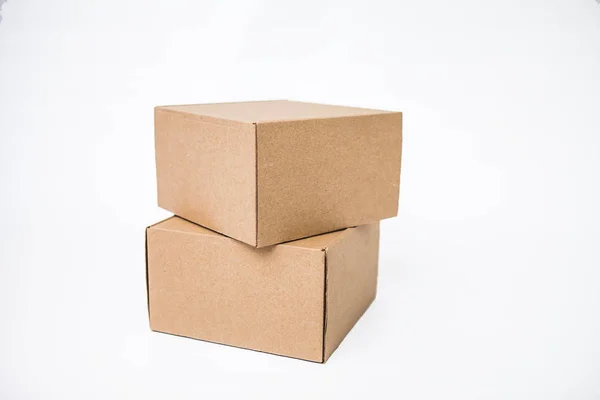 Caja Cartón Kraft Sobre Fondo Blanco Eco Blog Negocios Empaquetado — Foto de Stock