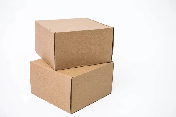 Caja Cartón Kraft Sobre Fondo Blanco Eco Blog Negocios Empaquetado — Foto de Stock