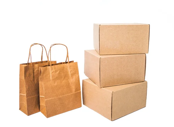 Kraft Kartong Vit Bakgrund Eco Blogg Och Näringsliv Produktförpackningar — Stockfoto